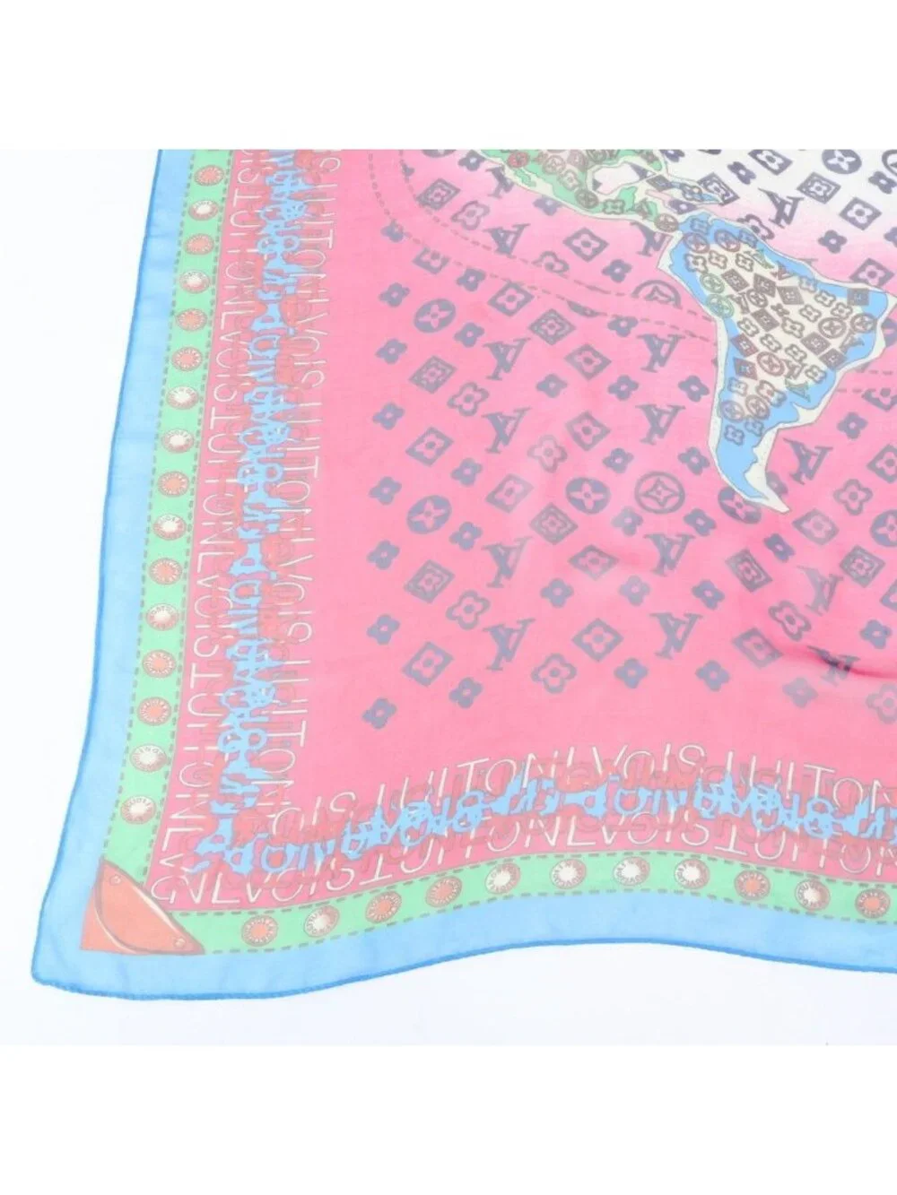Louis Vuitton Tagged Carre Map Large Chiffon Shawl Scarf Monogram